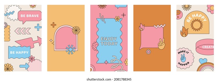 Vector set of design elements, patches and stickers with copy space for text - abstract background elements for social media stories, branding, packaging and prints 