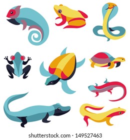 Vector set of design elements -reptiles signs - turtle, frog, snake, lizard