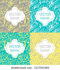 Vector set of design elements, seamless floral patterns and label templates for cosmetic and beauty product packaging,  organic soap, business card backgrounds with copy space for text.