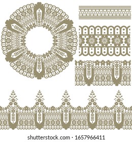 Vector set of design elements: seamless texture, borders, frames.vector includes pattern brushes for Illustrator.
