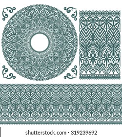 Vector set of design elements: seamless texture, borders, frames.vector includes pattern brushes for Illustrator.