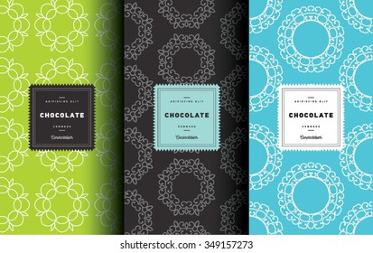 Vector set of design elements seamless pattern for chocolate and cocoa packaging - labels and background, wallpaper in trendy  linear style. Pattern for cafe, sweet-shop, pastry shop