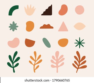 Vector set of design elements and shapes for abstract backgrounds, geometrical elements and leaves 