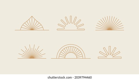 Vector set of design elements and shapes - boho sun symbols  - logo design templates, frames, photo overlays and stars