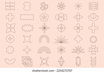 Vector set of design elements and shapes. Vector set of design elements, patches and stickers. Abstract background elements for branding, packaging, prints and social media posts. Boho sun symbols