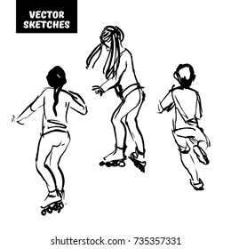 Vector set of design elements. Sketches in ink, children