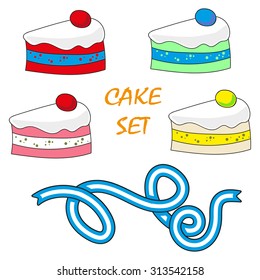 Vector set design elements sweet food cake isolated on white background