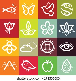 Vector set of design elements and symbols - ecology and nature related icons and emblems