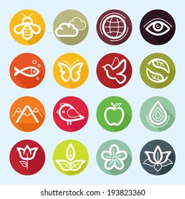 Vector set of design elements and symbols - ecology and nature related icons and emblems - logo design template