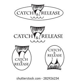 vector set design emblem fishing catch & release with tail