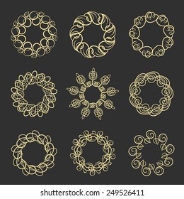 Vector set of design floral round wreath frames