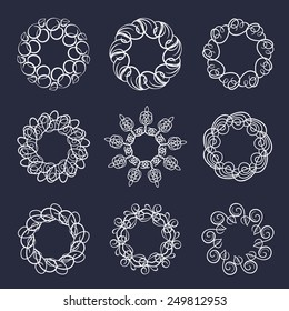 Vector set of design floral round wreath frames