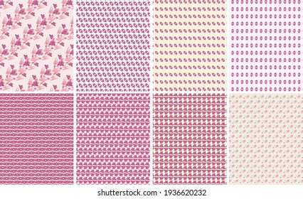 Vector set of design floral seamless pattern with pink magnolia blossom flowers, seamless texture.Spring.Illustration for wedding invitations, wallpaper, textile, wrapping paper, fashion, fabric, web.