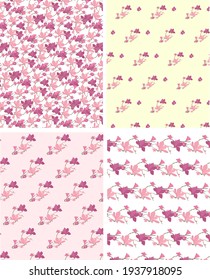 Conjunto vectorial de diseño floral sin costuras con flores de magnolia rosa, textura sin fisuras.Primavera.Ilustración para invitaciones de boda, papel tapiz, textil, papel envolvente, moda, tela, web.