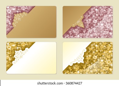 vector set for design gift card, discount card and etc. rose and gold