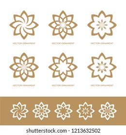 Vector set design golden templates logo and emblem. Floral icons. Logos in trendy linear style isolated. Oriental ornaments.