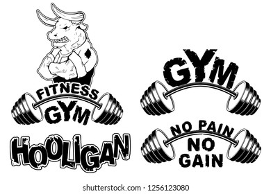 Vector set design for a gym with an abstract image of a strong bull.