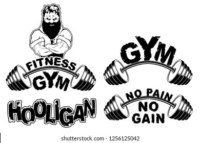 Vector set design for a gym with an abstract image of a strong man.