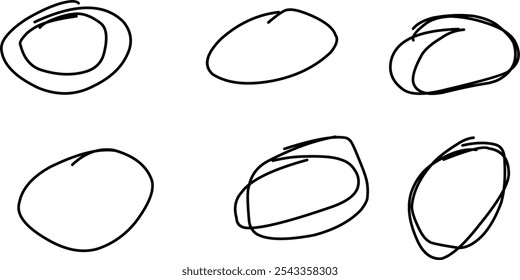 vector set design illustration Circle line sketch icons in hand drawn style. Circular doodle vector illustration on isolated background. Business concept of pencil sign or pen bubble.