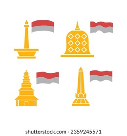 Diseño del conjunto de vectores de monumentos históricos indonesios