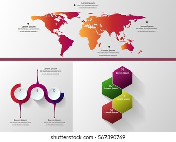 Vector set of design Infographics colorful on a gray background.