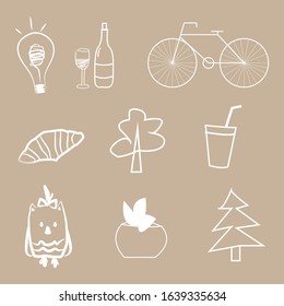 vector set for design on the theme of nature. prints in retro style. graphic elements in the same style