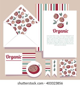 Vector set for design. Open envelope and various cards. Oriental Garnet pattern. Simple delicate ornament. Hand Drawn doodles. Wedding, anniversary, birthday, Valentin's day, party invitations.