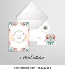 Vector set for design. Oriental indian traditional flower. Pattern with strokes on backdrop. Hand drawing.