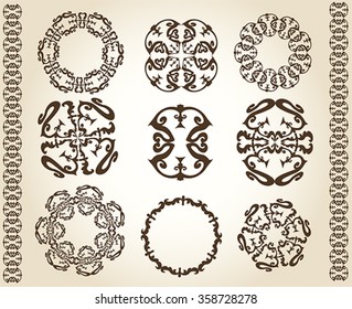 vector set: design ornaments and page decoration, ribbon collection with vintage engraving elements