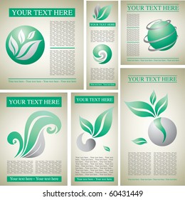Vector set of design samples with colorful pictures - leafs and nature