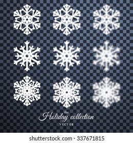 Vector set for design with snowflakes and abstract geometric background. Blurred elements. Christmas and New Year theme.