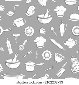 Vector set of design templates and elements for Kitchen Utensil in trendy linear style - Seamless patterns with linear icons related to Kitchen Utensil - Vector
