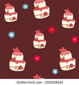 Vector set of design templates and elements for Wedding in trendy. Seamless patterns with icons related to Wedding ring, cake , flowers Vector. Vector illustration