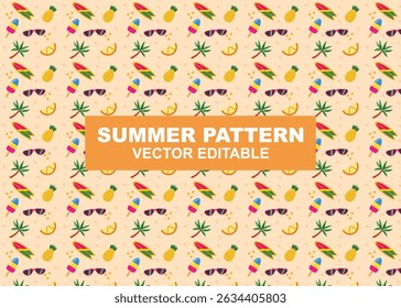 Vector set of design templates and elements for Summer and Beach in trendy linear style - Seamless patterns with linear icons related to Summer and Beach - Vector