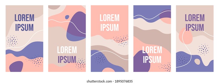 Vector set of design templates in simple modern style with abstract shapes. Design backgrounds with copy space for text. Suitable for invitation designs, social media stories and posts wallpapers.