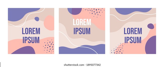 Vector set of design templates in simple modern style with abstract shapes. Design backgrounds with copy space for text. Suitable for invitation designs, social media stories and posts wallpapers.