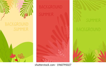 Vector set of design templates for social media stories, backgrounds with copy space for text-summer landscape-background for banner, greeting card, poster and advertisement