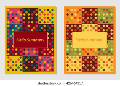 Vector set of design templates,varicolored leaflets and frames A4 size layout, collection of geometric colorful pages for gift card, cover, book, printing, fashion presentation. Hello Summer.