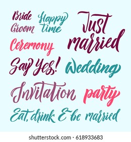 A Vector set for design wedding invitations, photo overlays and cards with hand drawn lettering.