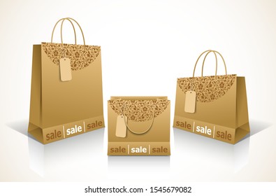 Vector set of designed Kraft paper bags