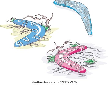 Vector set of designs with Australian native boomerangs.