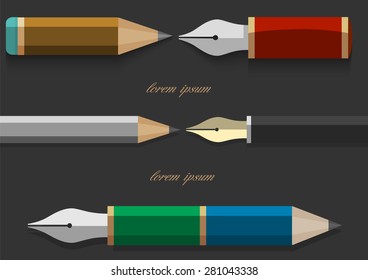 Vector set of designs with writing pen and pencil - variation 2