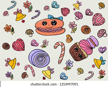 Vector of Set dessert and decoration background illustration