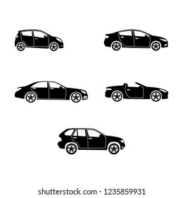 Vector set of detailed modern complex one-color icons of different classes cars