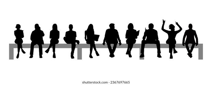 Vector set of detailed people sitting silhouettes isolated on white background