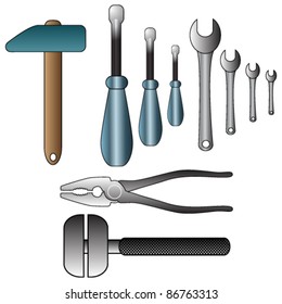 Vector set of detailed tools illustration