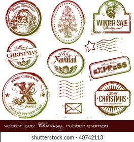 Vector Set: Detailed Vintage Christmas Rubber/postage Stamps