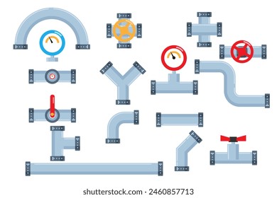 Vector set of details ware pipes system in flat style