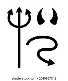 Vektor-Set von Hörnern des Teufels, Schwanz und Zelt einzeln auf weißem Hintergrund