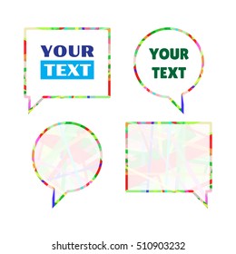 Vector set of dialog frame templates. Colorful bright backgrounds and borders. Blank colorful speech bubbles. Business template for text information and print design. Vector